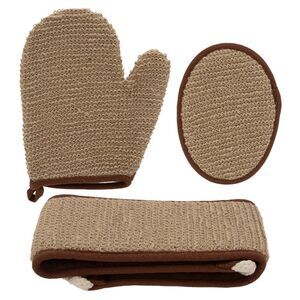 Ramie Hemp 3-Piece Bath Scrubber Set in Natural Brown